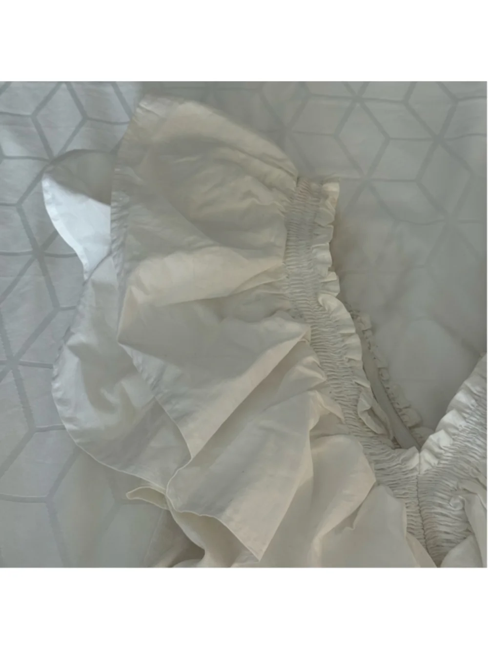 Zara White Ruffle Poplin Crop Top Smocked V-Neck Puff Sleeve Peplum Blouse Size